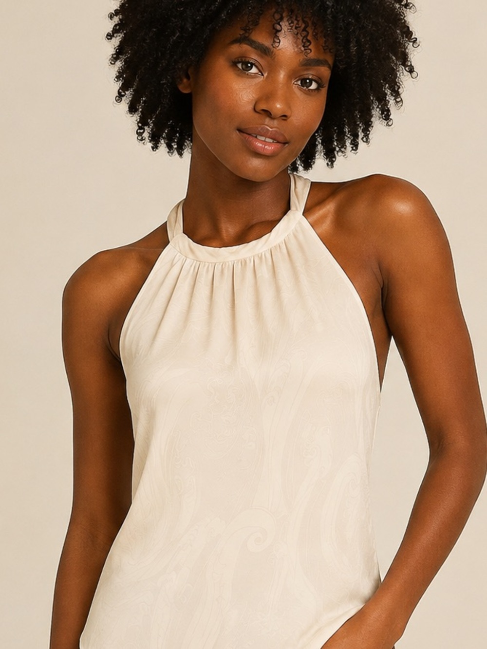 White and Silver Tie Halter Slip Top